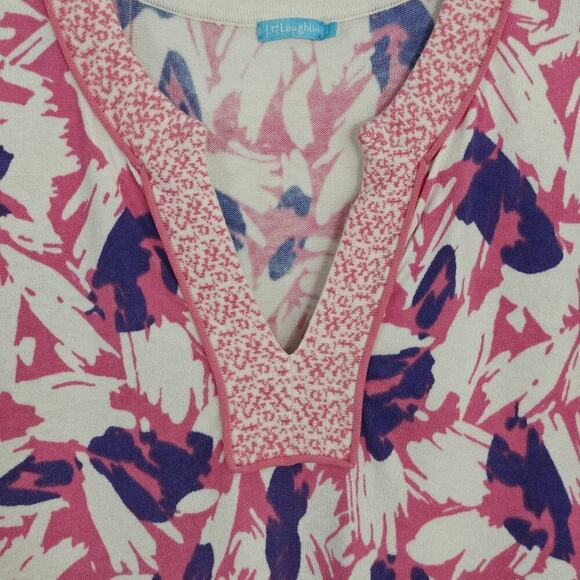 J Mclaughlin Tunic Sweater Top Size Large Pink Purple Abstract Floral Stretch - Picture 3 of 9